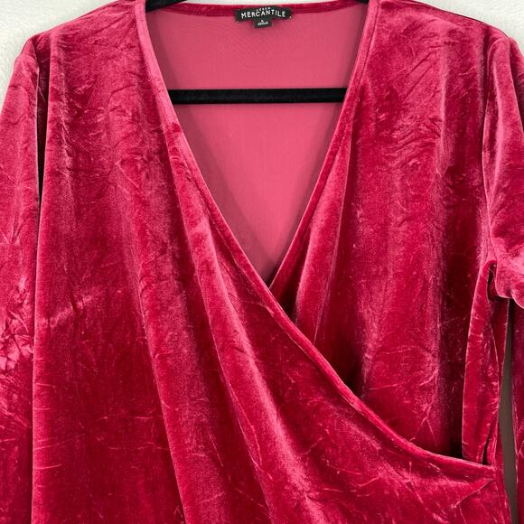 J. Crew Mercantile Pinkish Red Velvet Faux Wrap Sz Large Fairy Whimsical Holiday - Picture 2 of 9